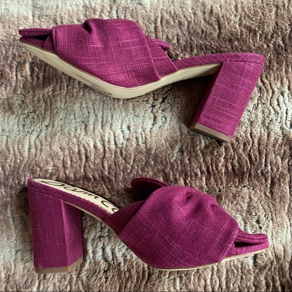 Sam Edelman Fuchsia Knotted Open-Toe Block Heel Sandals - Picture 3 of 8